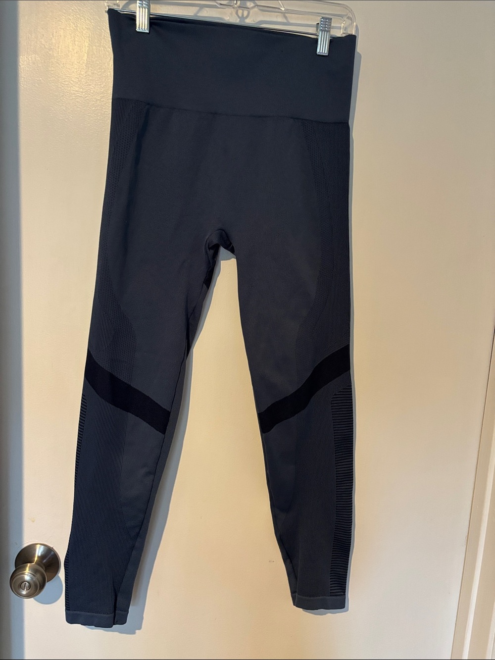Women’s High-Waist Performance Leggings - Dark Blue w/ Navy  Stripes and Accents